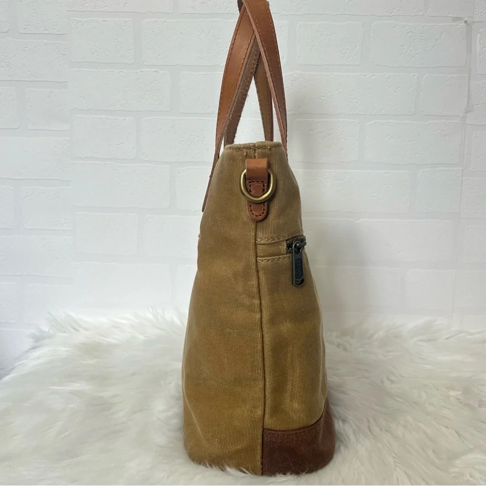 Lee Montana X Denim Waxed Canvas Tan Tote Bag Water Resistant Leather Trim